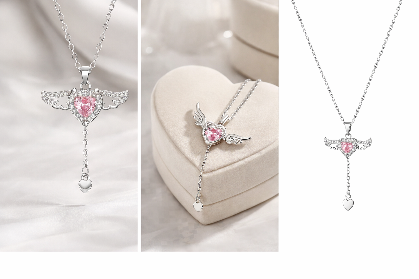 Angel Wing Heart Necklace with Moving Wings