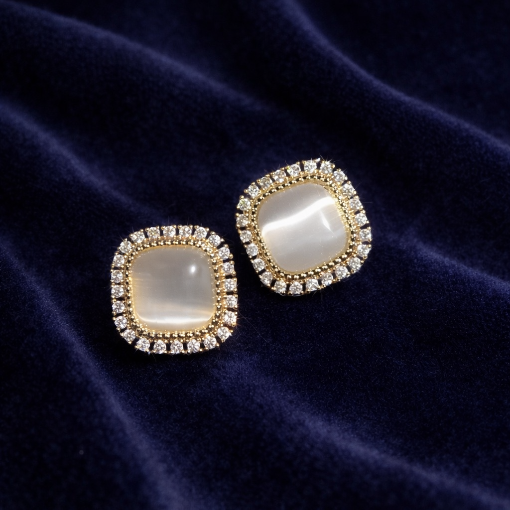 Moonstone Halo Studs Earrings
