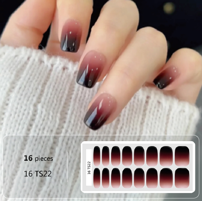 Burgundy Black Ombré Gel Nail Wraps - No UV Lamp Needed