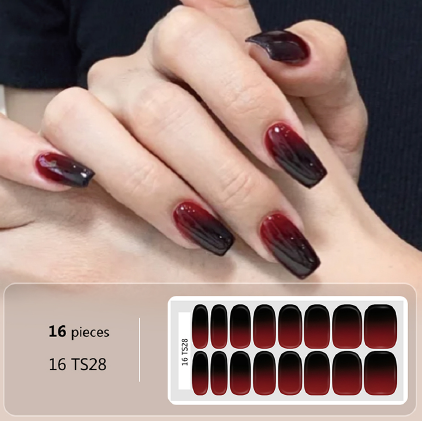 Crimson Black Ombré Gel Nail Wraps - No UV Lamp Needed