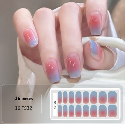 Pink Blue Ombré Gel Nail Wraps - No UV Lamp Needed