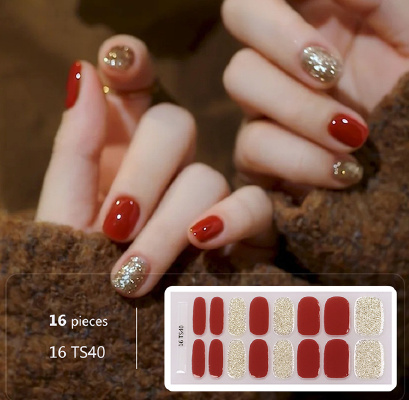 Red Glitter Gel Nail Wraps - No UV Lamp Needed