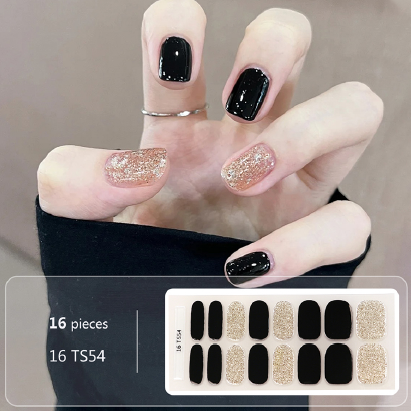 Black Gold Glitter Gel Nail Wraps - No UV Lamp Needed