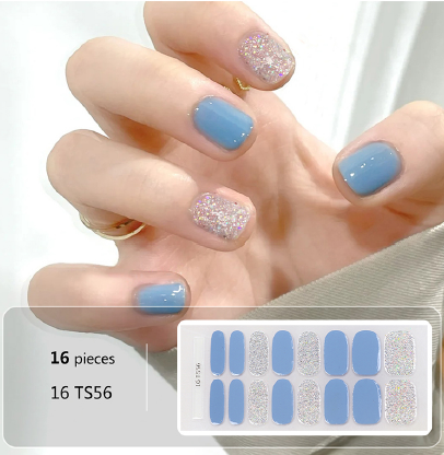 Blue Glitter Gel Nail Wraps - No UV Lamp Needed