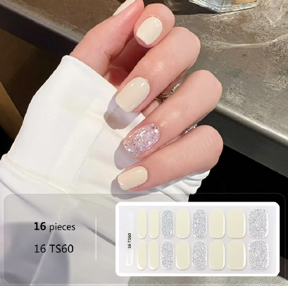 Ivory Silver Glitter Gel Nail Wraps - No UV Lamp Needed