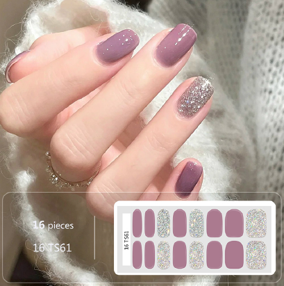Mauve Glitter Gel Nail Wraps - No UV Lamp Needed