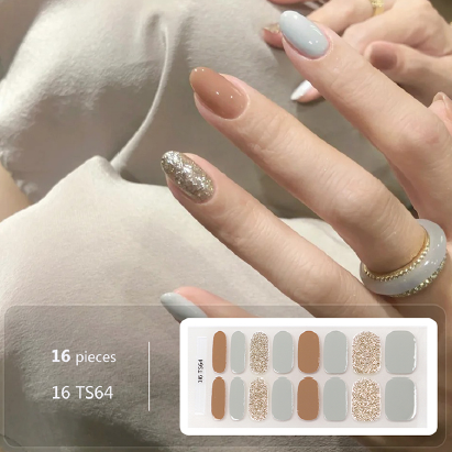Tan Grey Glitter Gel Nail Wraps - No UV Lamp Needed