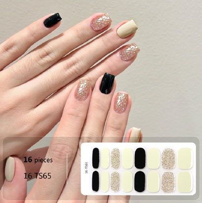 Black Ivory Glitter Gel Nail Wraps - No UV Lamp Needed