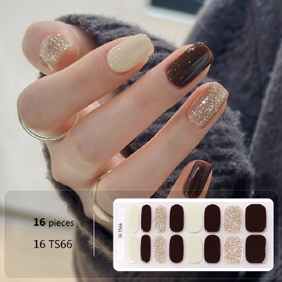 Brown Ivory Glitter Gel Nail Wraps - No UV Lamp Needed