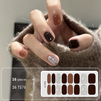 Teal Brown Glitter Gel Nail Wraps - No UV Lamp Needed