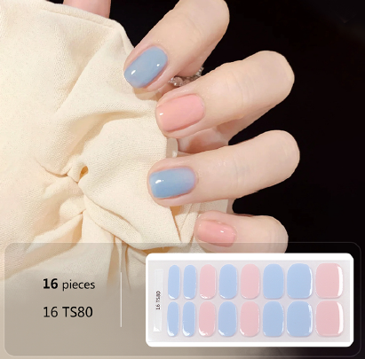 Blue Pink Ombré Gel Nail Wraps - No UV Lamp Needed
