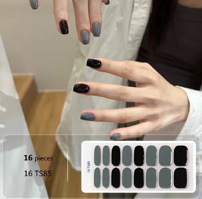 Grey Black Gel Nail Wraps - No UV Lamp Needed