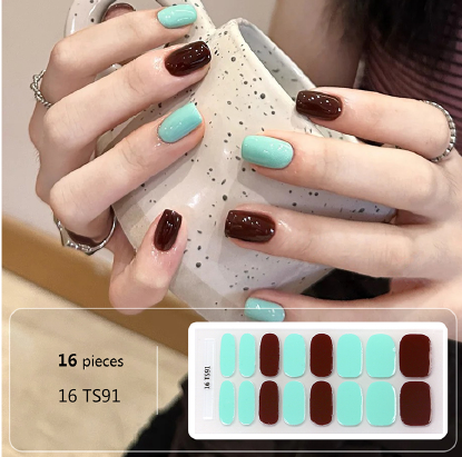 Teal Brown Gel Nail Wraps - No UV Lamp Needed