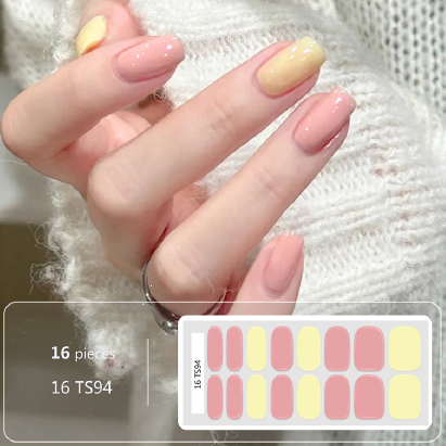 Pink Yellow Pastel Gel Nail Wraps - No UV Lamp Needed