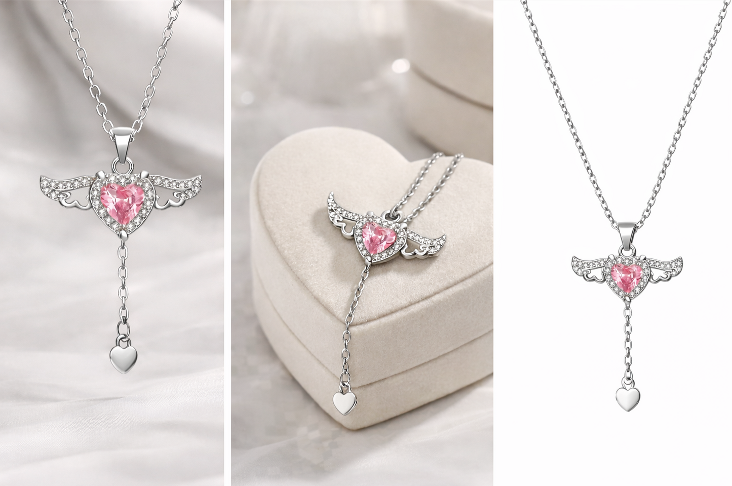 Angel Wing Heart Necklace with Moving Wings