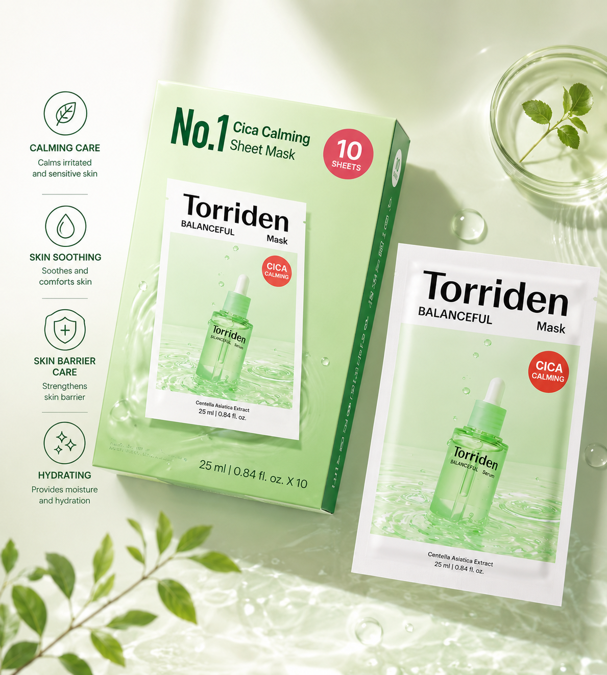 Torriden Balanceful Cica Control Centella Asiatica Extract Sheet Mask (10 sheets)