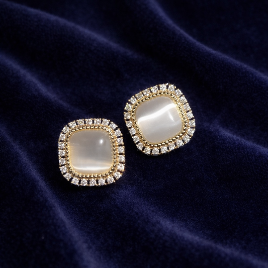 Moonstone Halo Studs Earrings