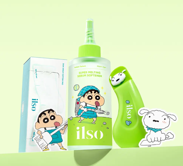 ilso x Crayon Shinchan Super Melting Sebum Softener set with cotton pads and Deep Clean tool